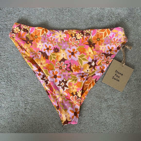 Stone Fox Swim Sumatra Swim Bottom in Retro Pop High-Waisted Size XL Floral 70s - Picture 3 of 6